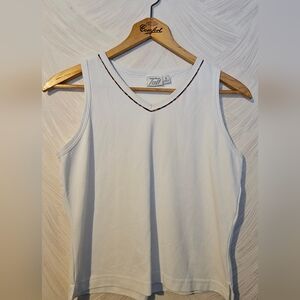 Tail White V-Neck Tank with Multicolor Trim